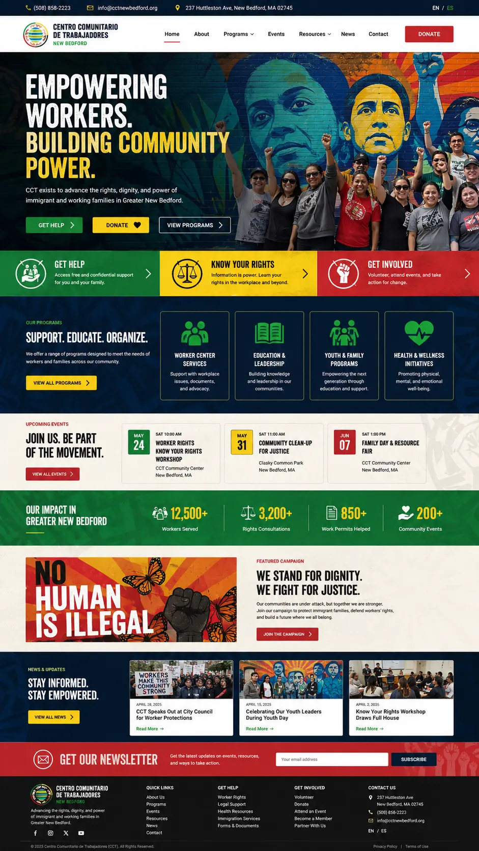 Centro Comunitario de Trabajadores New Bedford website design with programs, events, and resources